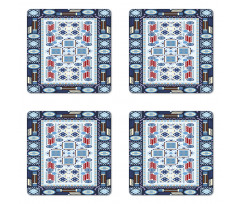 Blue Toned Square Circle Coaster Set Of Four