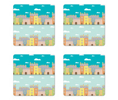 Colorful Cartoon Town Coaster Set Of Four