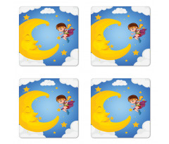 Cartoon Girl Flying Coaster Set Of Four