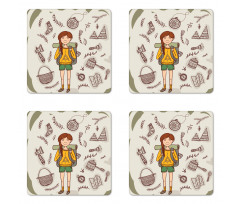 Hiker Girl Backpack Coaster Set Of Four