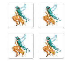 Pixie Girl Elf Green Hair Coaster Set Of Four