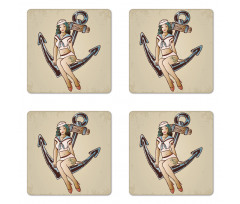 Sailor Pinup Girl Motif Coaster Set Of Four