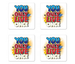 Cartoon Style Life Message Coaster Set Of Four