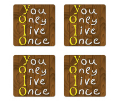 Wooden Rustic Board Words Coaster Set Of Four