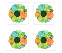 Doodle Vegan Pattern Coaster Set Of Four