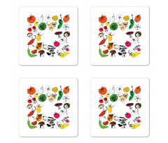 Doodle Food Artwork Coaster Set Of Four