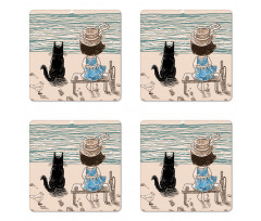 Baby Girl with a Cat Coaster Set Of Four