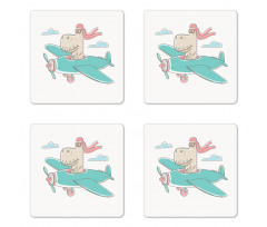 Dinosaur in Plane Coaster Set Of Four