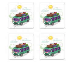 Bus Filled with Luggage Coaster Set Of Four