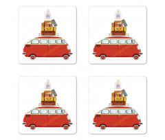 Cartoon Retro Minivan Coaster Set Of Four