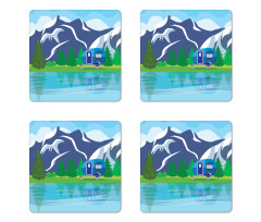 Cartoon Lake Landscape Coaster Set Of Four