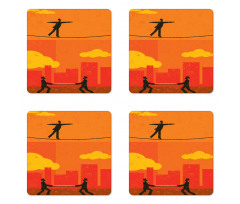 Men Walk Tightrope Net Coaster Set Of Four