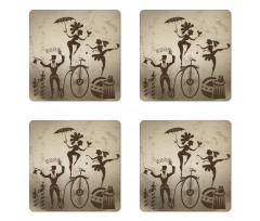 Acrobats and Magician Coaster Set Of Four