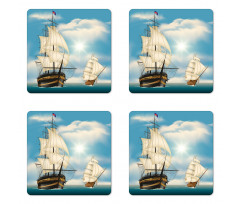 Antique Ships Navy Coaster Set Of Four