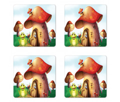 Cartoon Mushroom Houses Coaster Set Of Four