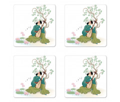 Woman Music Instrument Coaster Set Of Four