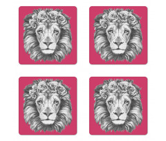 Wild Animal Floral Wreath Coaster Set Of Four