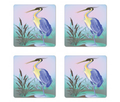 Heron with Reed Water Coaster Set Of Four