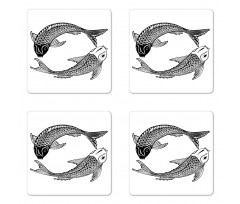 Japanese Carps Love Coaster Set Of Four