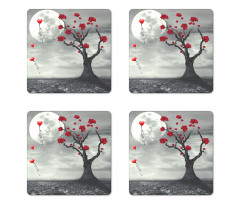 Romantic Full Moon Night Coaster Set Of Four