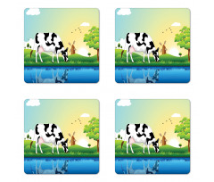 Field Tree Lake Windmill Coaster Set Of Four