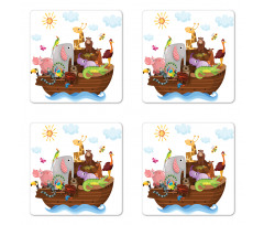 Animals in Ship Cartoon Coaster Set Of Four