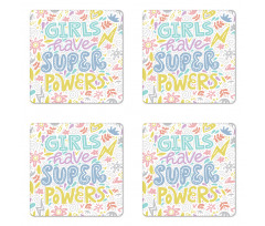 Boho Floral Girl Power Coaster Set Of Four