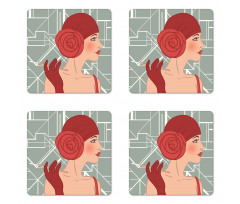 Lady with Bandana Coaster Set Of Four