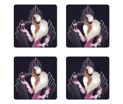 Fur Collar Lady Coaster Set Of Four