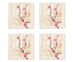 Letters Sakura Flowers Coaster Set Of Four