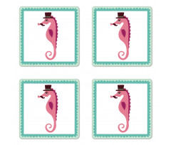 Hipster Seahorse Hat Coaster Set Of Four