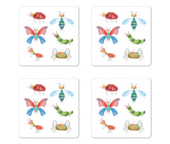 Hand Drawn Bug Pattern Coaster Set Of Four