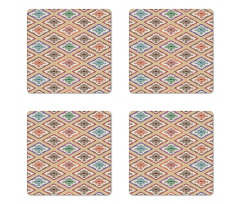 Motif in Vivid Rhombuses Coaster Set Of Four