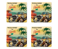 Old Beach Car Picture Coaster Set Of Four