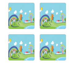 Cartoon Village Coaster Set Of Four