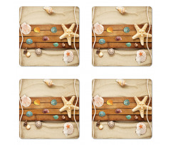 Rustic Board Seashells Coaster Set Of Four