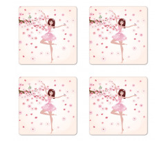 Ballerina Girl Sakura Tree Coaster Set Of Four