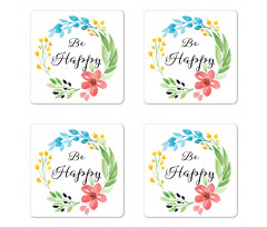 Watercolor Floral Wreath Coaster Set Of Four