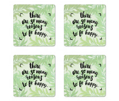 Green Leafy Branches Words Coaster Set Of Four