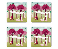 Forest with Pink Trees Coaster Set Of Four