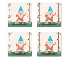 Funny Character in the Garden Coaster Set Of Four