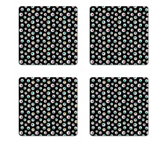 Dashed Circles Cartoon Eyes Coaster Set Of Four