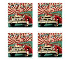 Greetings Words Retro Car Coaster Set Of Four