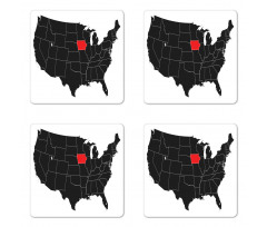 North America Map Design Coaster Set Of Four