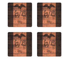 Iowa Flag on Wood Planks Coaster Set Of Four