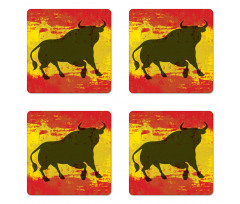 Bull Silhouette on Flag Coaster Set Of Four