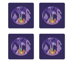 Forest Scenery with Tents Coaster Set Of Four