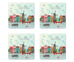 Colorful Houses Waterside Coaster Set Of Four