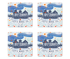 Canal Houses Travel Words Coaster Set Of Four