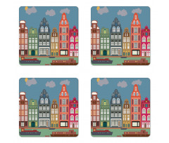 European Houses and Ships Coaster Set Of Four